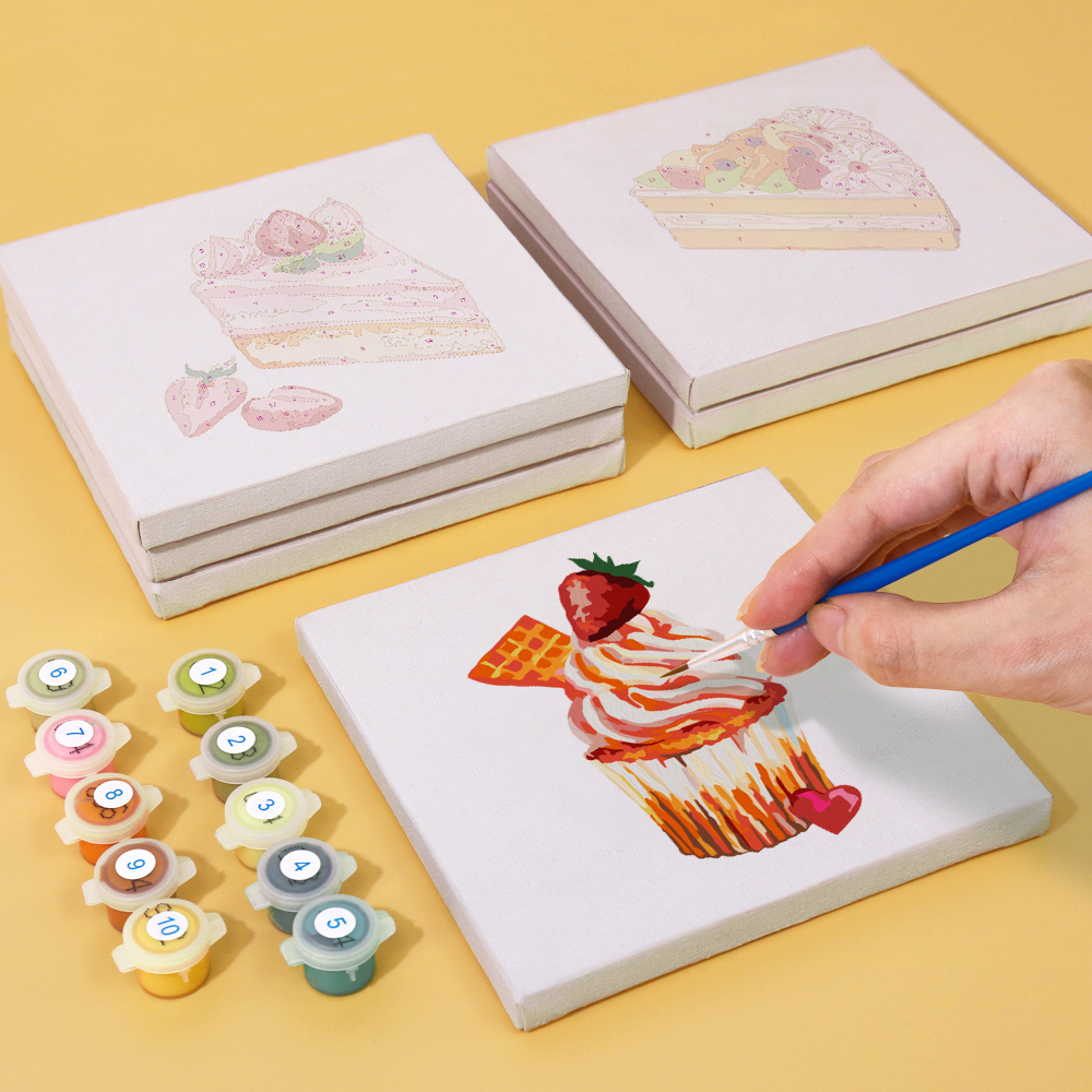 6 pieces, cake desktop accessories digital mini painting set, 15x15cm/5.9x5.9 inches, handmade for family leisure, perfect gift for friends and family.