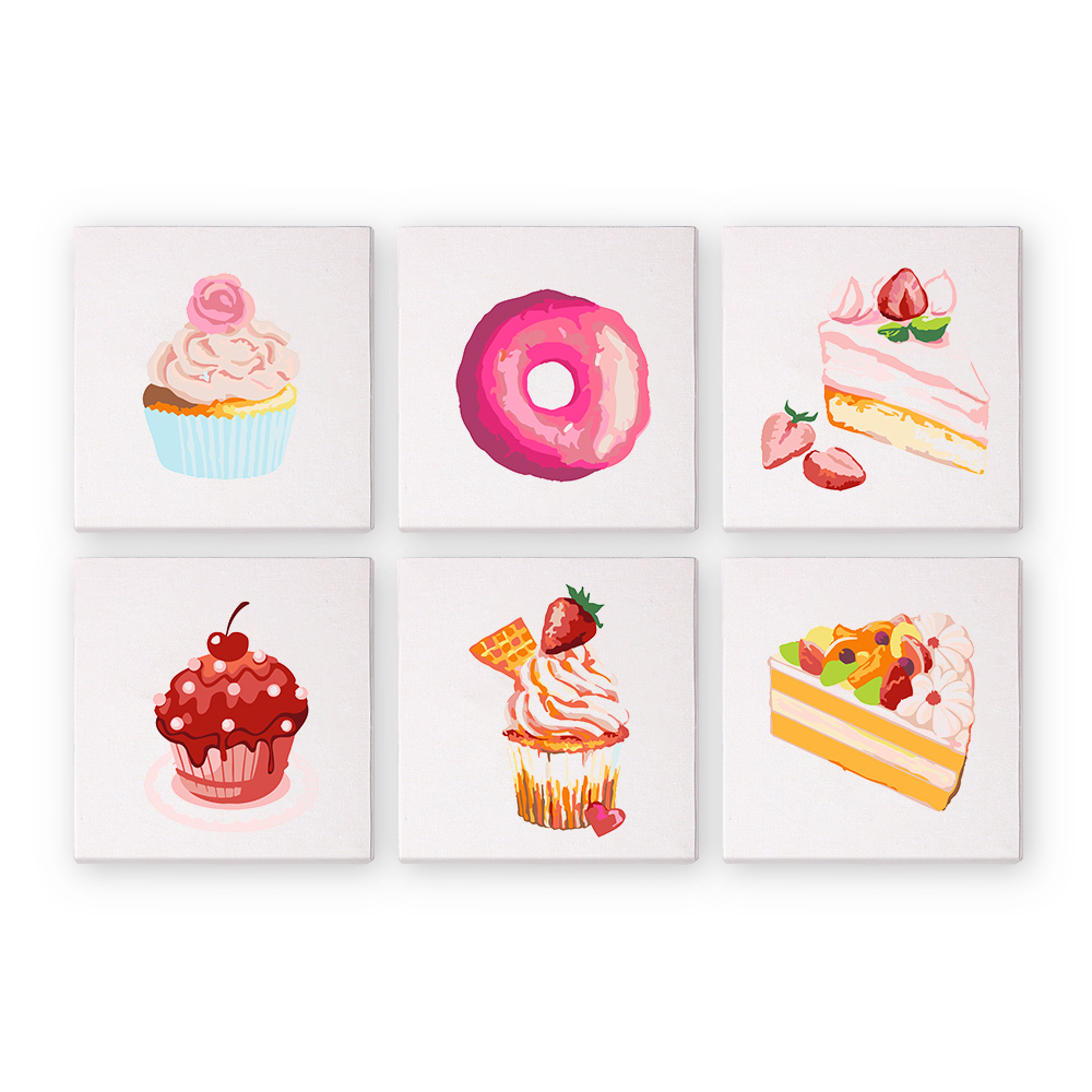 6 pieces, cake desktop accessories digital mini painting set, 15x15cm/5.9x5.9 inches, handmade for family leisure, perfect gift for friends and family.