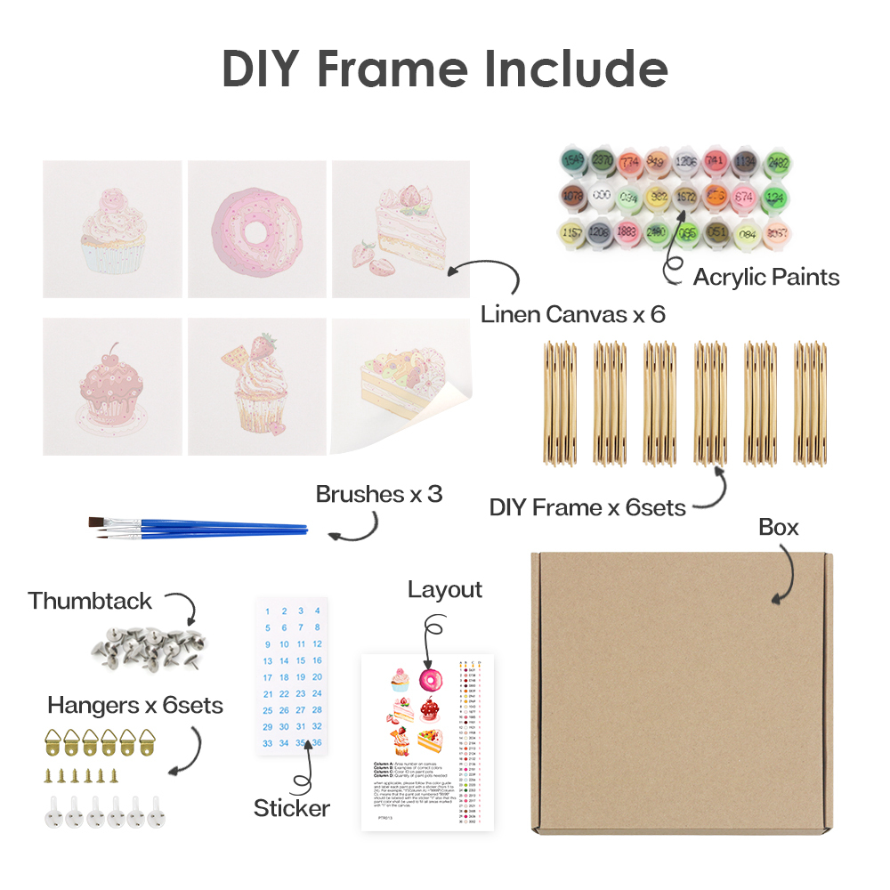 6 pieces, cake desktop accessories digital mini painting set, 15x15cm/5.9x5.9 inches, handmade for family leisure, perfect gift for friends and family.