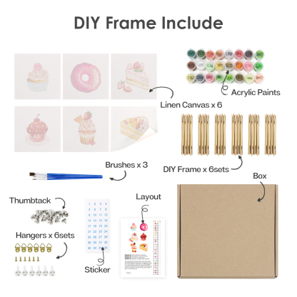 6 pieces, cake desktop accessories digital mini painting set, 15x15cm/5.9x5.9 inches, handmade for family leisure, perfect gift for friends and family.