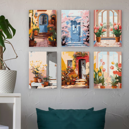 6 pieces, landscape mini digital painting set, 15x20cm/5.9x7.8 inches, handmade, suitable for family leisure, is the perfect gift for family and friends.