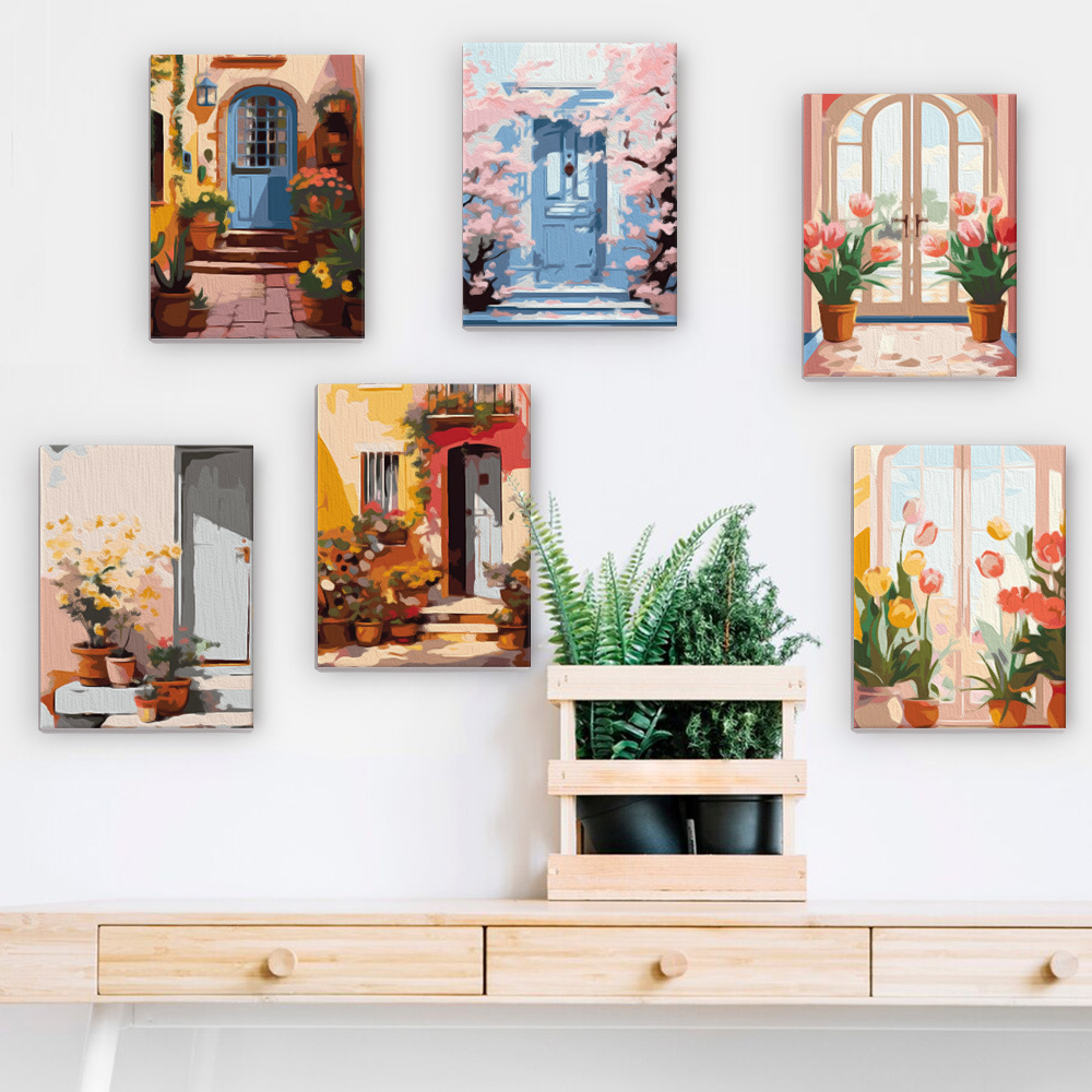 6 pieces, landscape mini digital painting set, 15x20cm/5.9x7.8 inches, handmade, suitable for family leisure, is the perfect gift for family and friends.