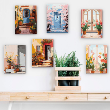 6 pieces, landscape mini digital painting set, 15x20cm/5.9x7.8 inches, handmade, suitable for family leisure, is the perfect gift for family and friends.