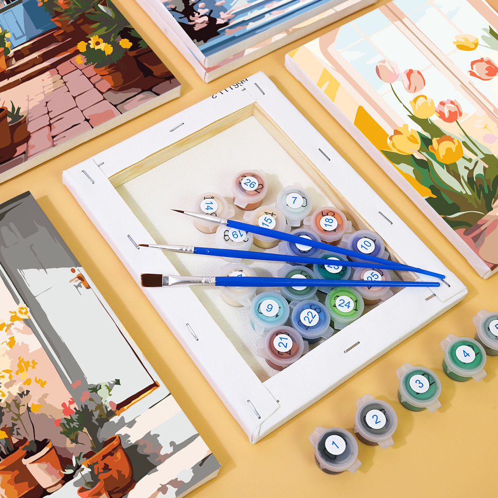 6 pieces, landscape mini digital painting set, 15x20cm/5.9x7.8 inches, handmade, suitable for family leisure, is the perfect gift for family and friends.