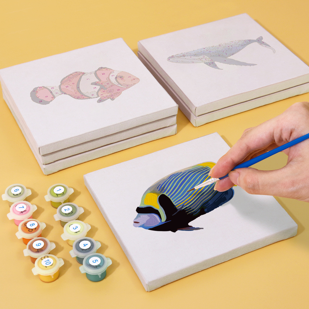 6 pieces, cute fish accessory digital mini painted set, 15x15cm/5.9x5.9 inches, handmade for home leisure, perfect gift for family and friends.