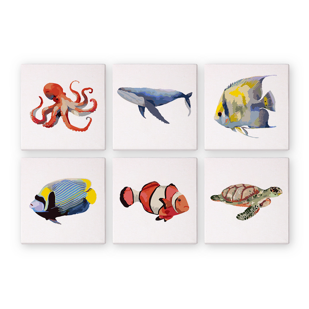 6 pieces, cute fish accessory digital mini painted set, 15x15cm/5.9x5.9 inches, handmade for home leisure, perfect gift for family and friends.