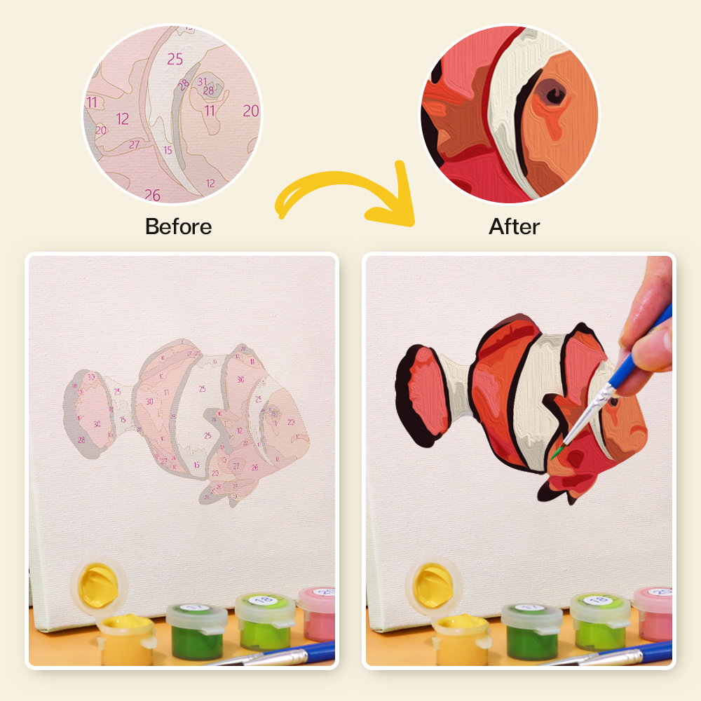 6 pieces, cute fish accessory digital mini painted set, 15x15cm/5.9x5.9 inches, handmade for home leisure, perfect gift for family and friends.