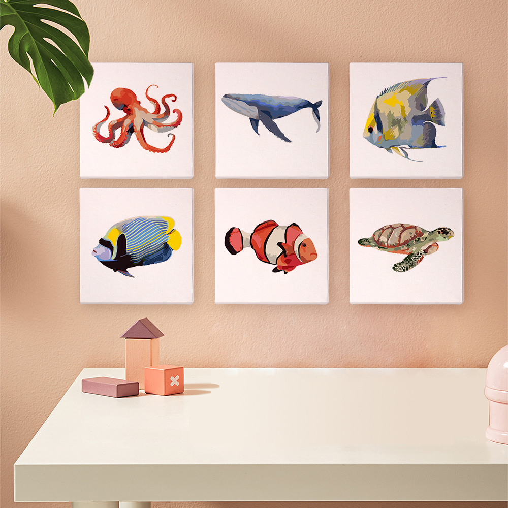 6 pieces, cute fish accessory digital mini painted set, 15x15cm/5.9x5.9 inches, handmade for home leisure, perfect gift for family and friends.