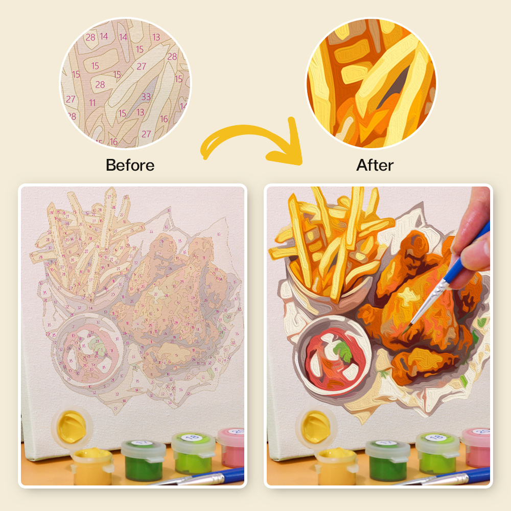 6 pieces, digital mini painted set of food desktop accessories, 15x15cm/5.9x5.9 inches, handmade for family leisure, perfect gift for friends and family.