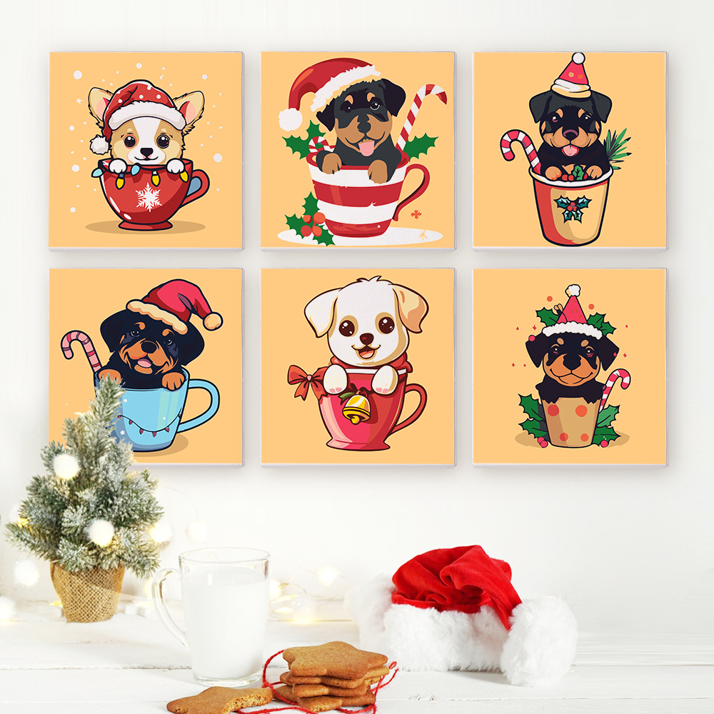 6 pieces, cute dog accessory digital mini painted set, 15x15cm/5.9x5.9 inches, handmade for home leisure, perfect gift for family and friends.
