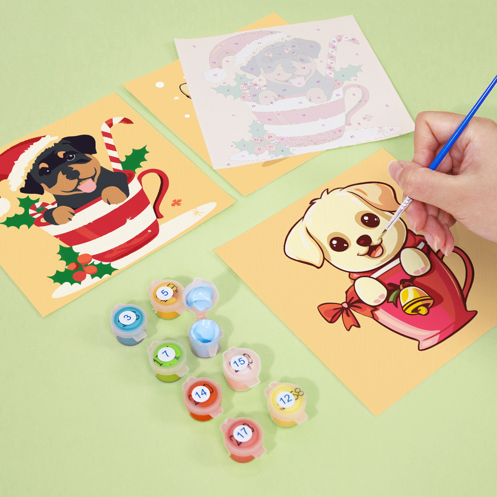6 pieces, cute dog accessory digital mini painted set, 15x15cm/5.9x5.9 inches, handmade for home leisure, perfect gift for family and friends.