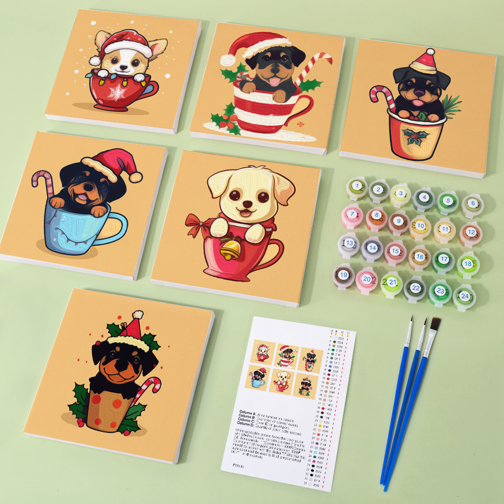 6 pieces, cute dog accessory digital mini painted set, 15x15cm/5.9x5.9 inches, handmade for home leisure, perfect gift for family and friends.