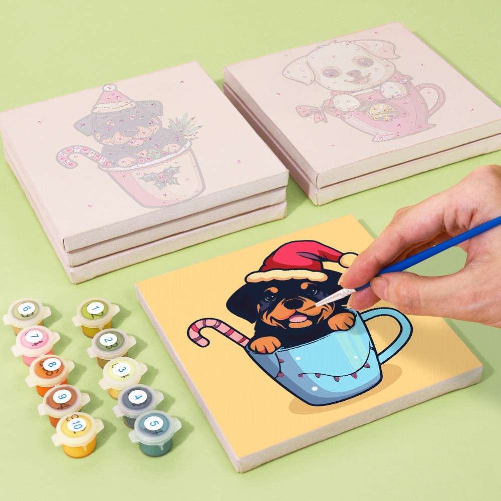6 pieces, cute dog accessory digital mini painted set, 15x15cm/5.9x5.9 inches, handmade for home leisure, perfect gift for family and friends.