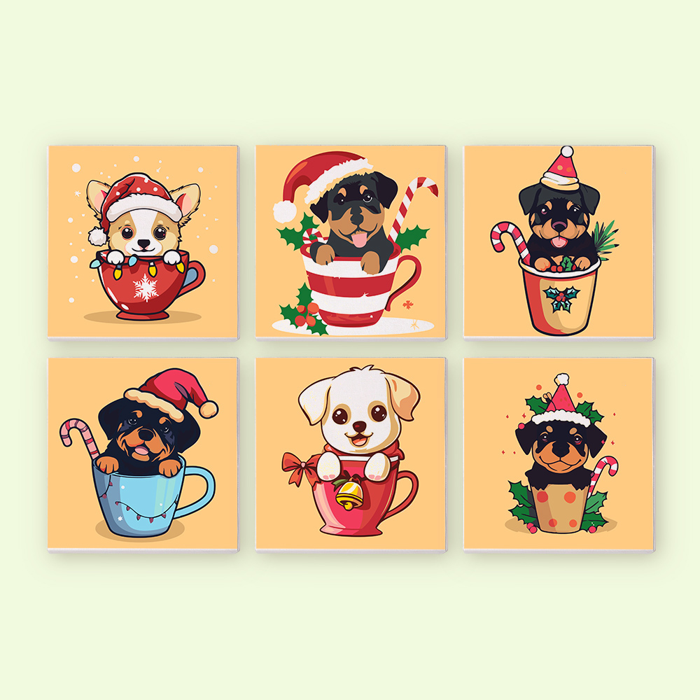 6 pieces, cute dog accessory digital mini painted set, 15x15cm/5.9x5.9 inches, handmade for home leisure, perfect gift for family and friends.