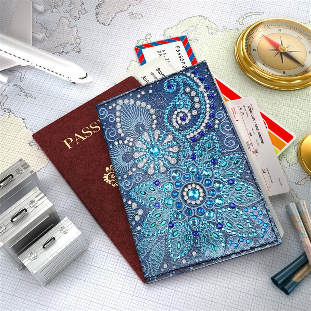 Creative Cross Mirror New Dot Paste Diamond DIY Craft Diamond Painting Travel Passport Notebook Blue Mandala Pattern