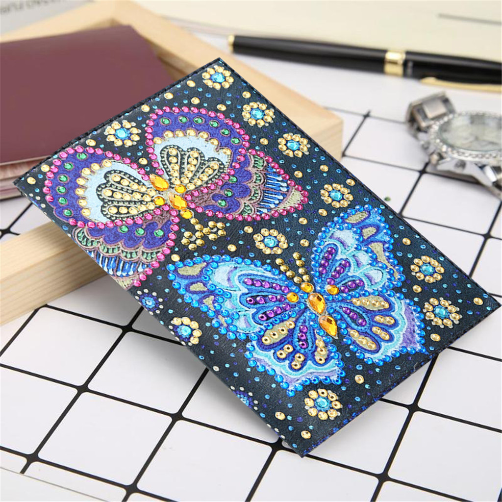 Creative Cross Mirror New Dot Paste Diamond DIY Craft Diamond Painting Travel Passport Notebook Colorful Butterfly Pattern