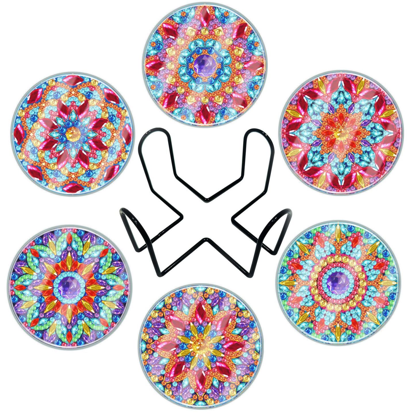 Creative new DIY diamond painting coaster with transparent acrylic cup cover, handmade irregular bright diamond mandala coaster