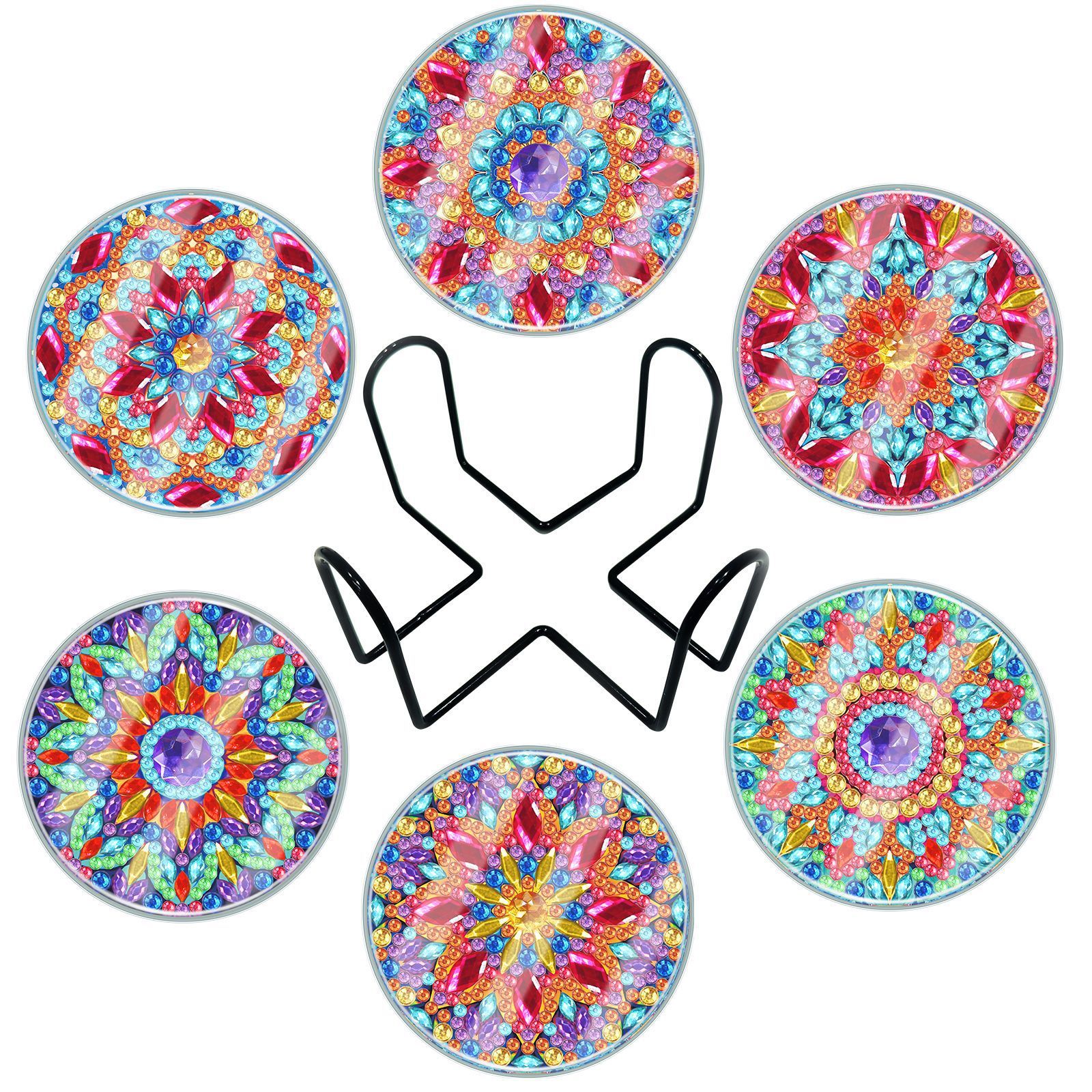Creative new DIY diamond painting coaster with transparent acrylic cup cover, handmade irregular bright diamond mandala coaster