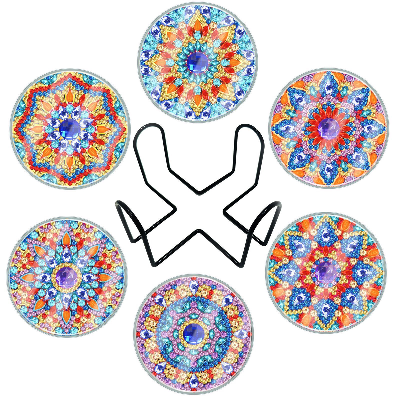 Creative new DIY diamond painting coaster with transparent acrylic cup cover, handmade irregular bright diamond mandala coaster