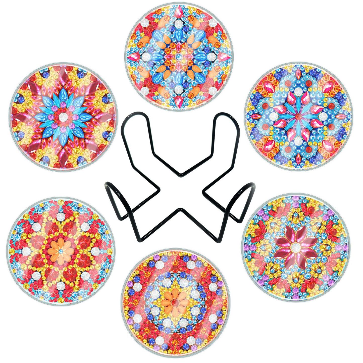 Creative new DIY diamond painting coaster with transparent acrylic cup cover, handmade irregular bright diamond mandala coaster