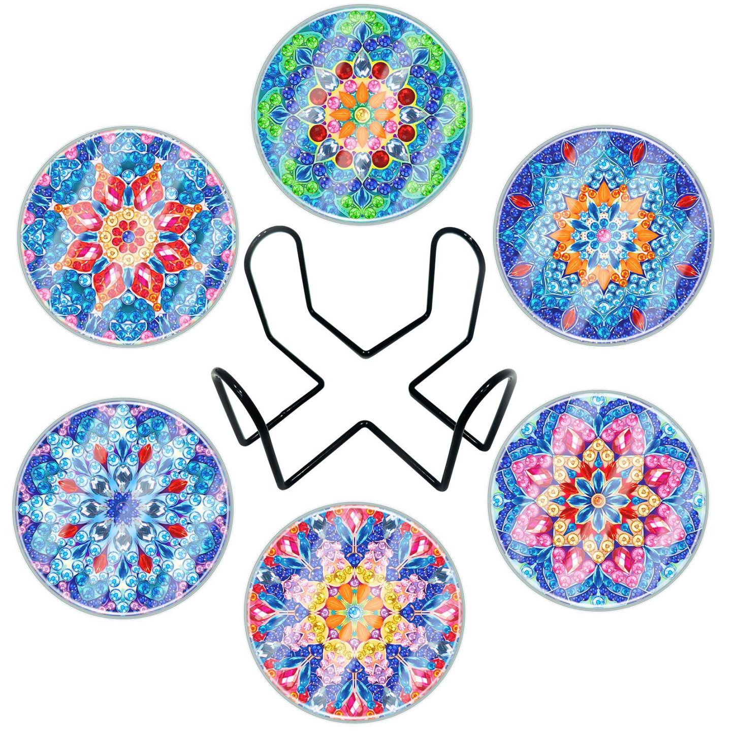 Creative new DIY diamond painting coaster with transparent acrylic cup cover, handmade irregular bright diamond mandala coaster