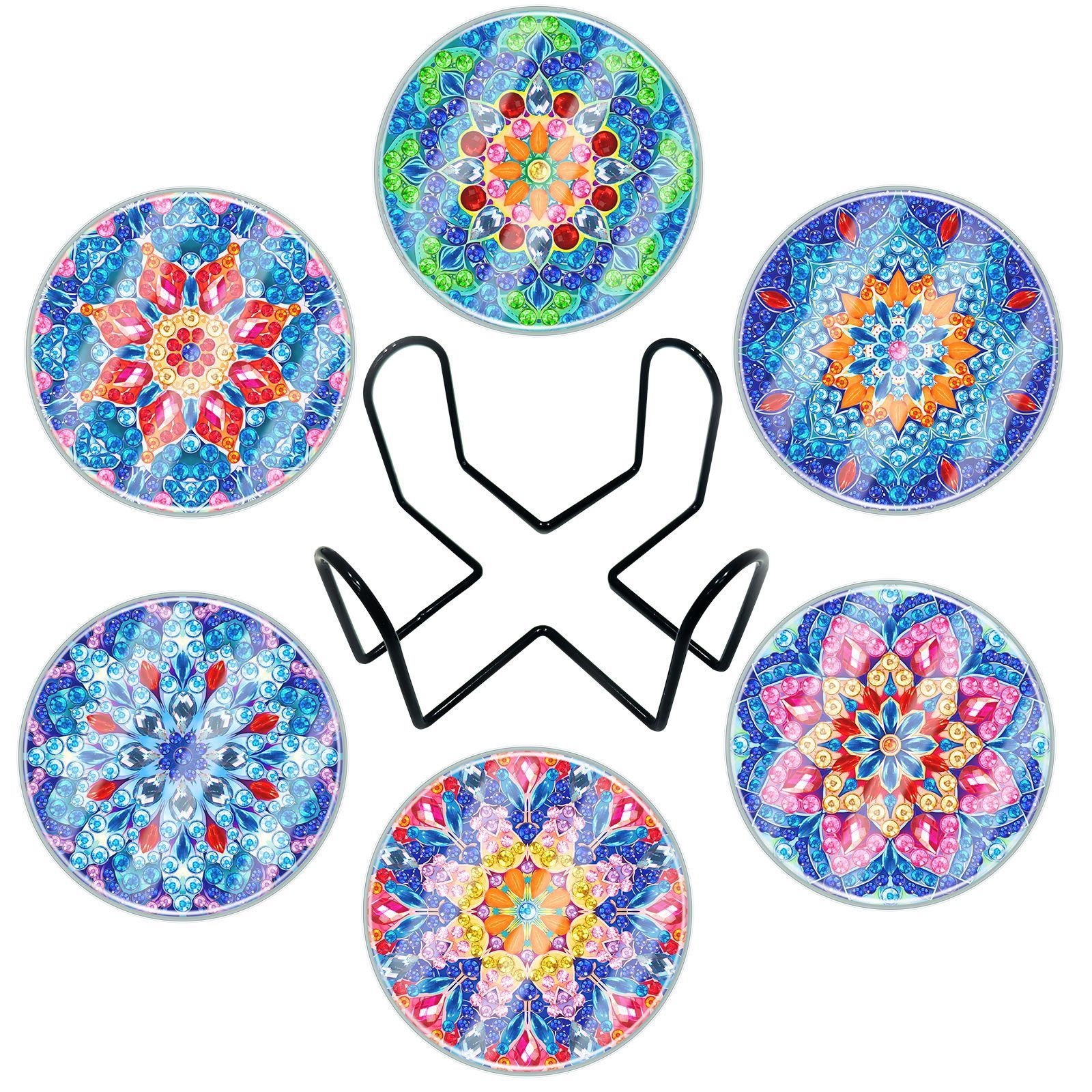 Creative new DIY diamond painting coaster with transparent acrylic cup cover, handmade irregular bright diamond mandala coaster