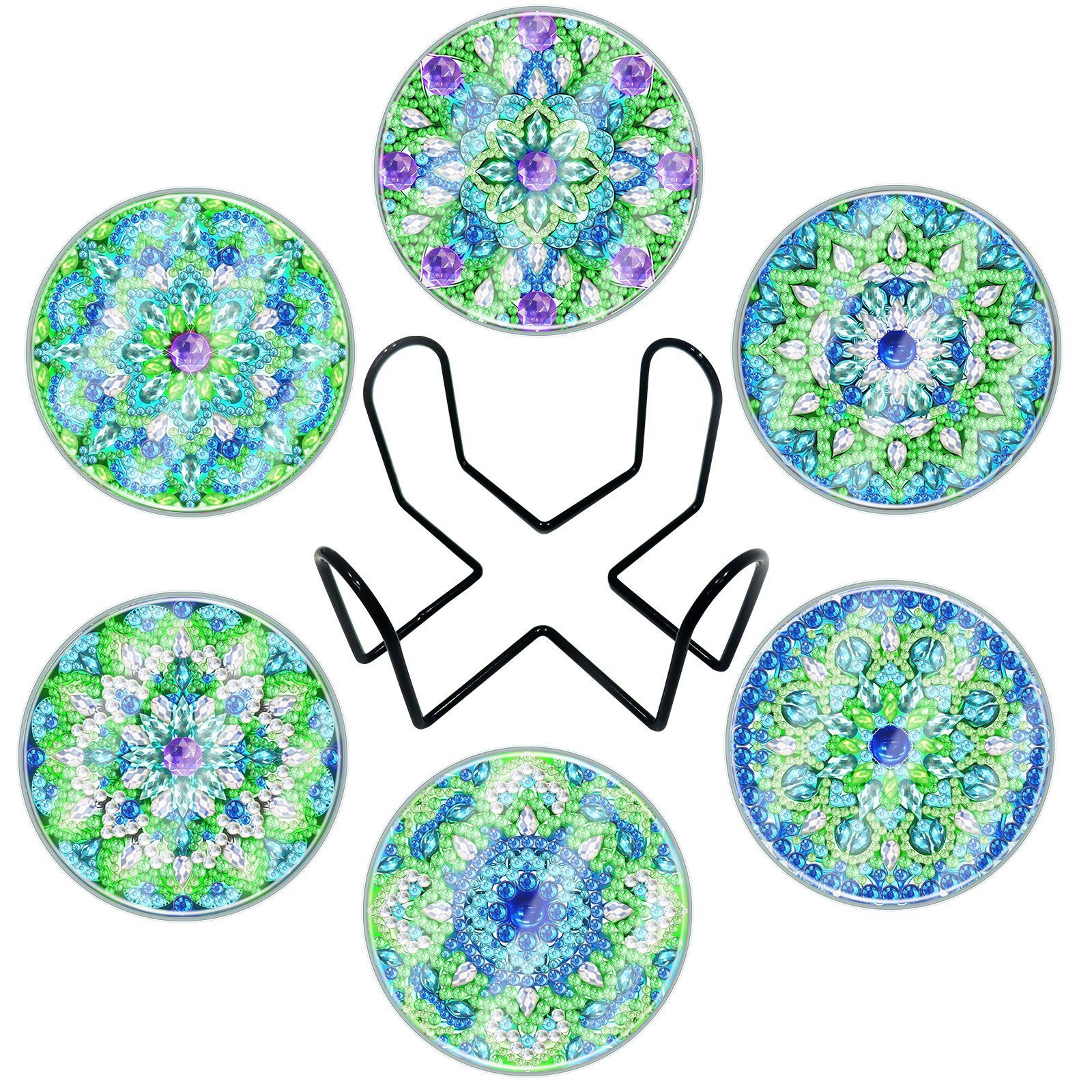 Creative new DIY diamond painting coaster with transparent acrylic cup cover, handmade irregular bright diamond mandala coaster
