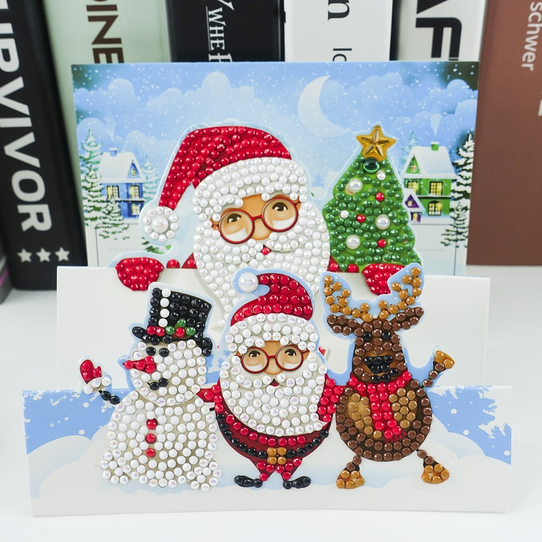 Customized Christmas card with diamond artwork for children DIY handmade diamond stickers, 3D folding blessing cards