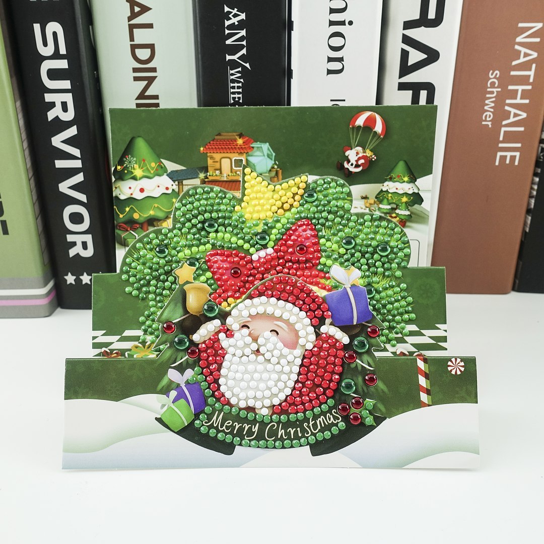 Customized Christmas card with diamond artwork for children DIY handmade diamond stickers, 3D folding blessing cards
