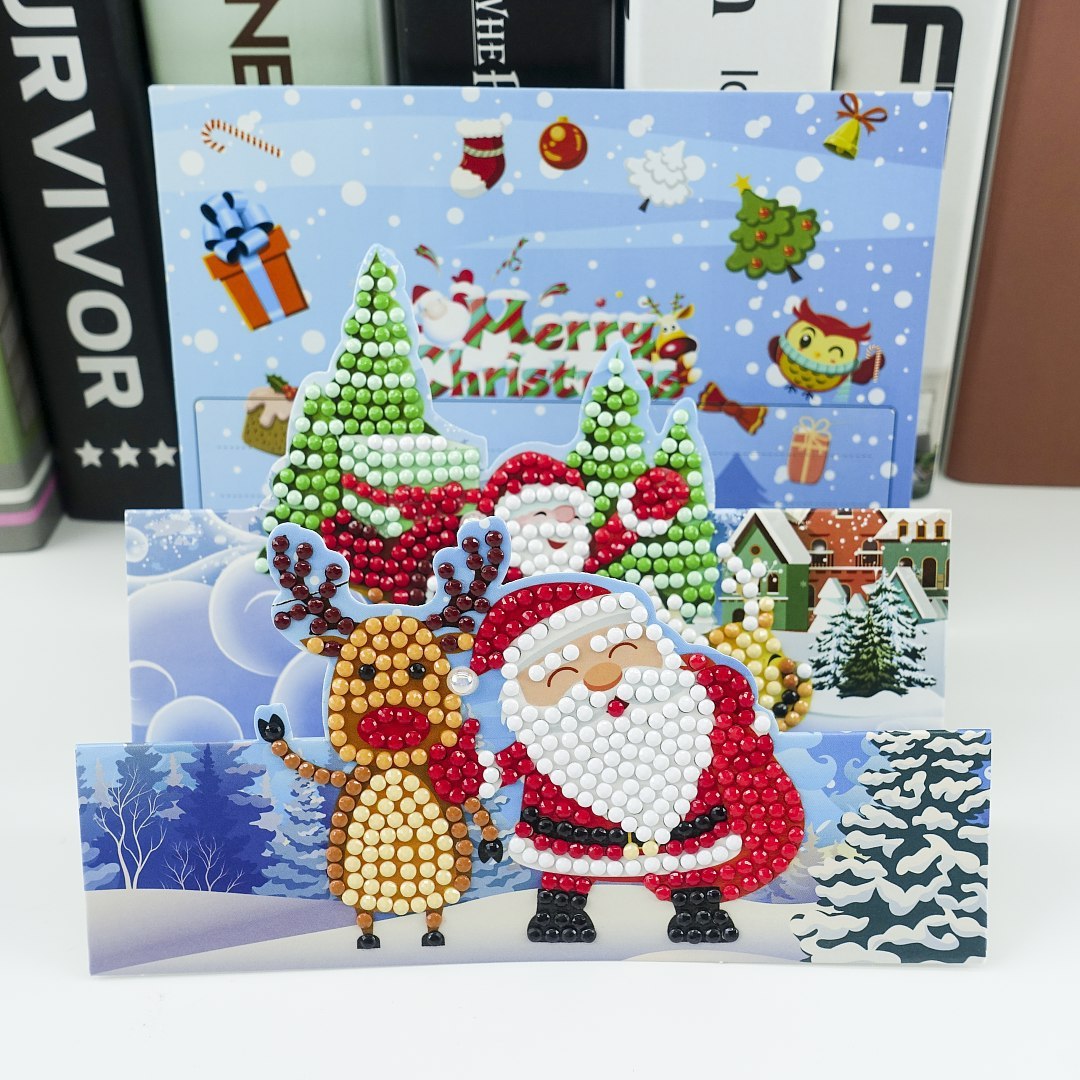 Customized Christmas card with diamond artwork for children DIY handmade diamond stickers, 3D folding blessing cards