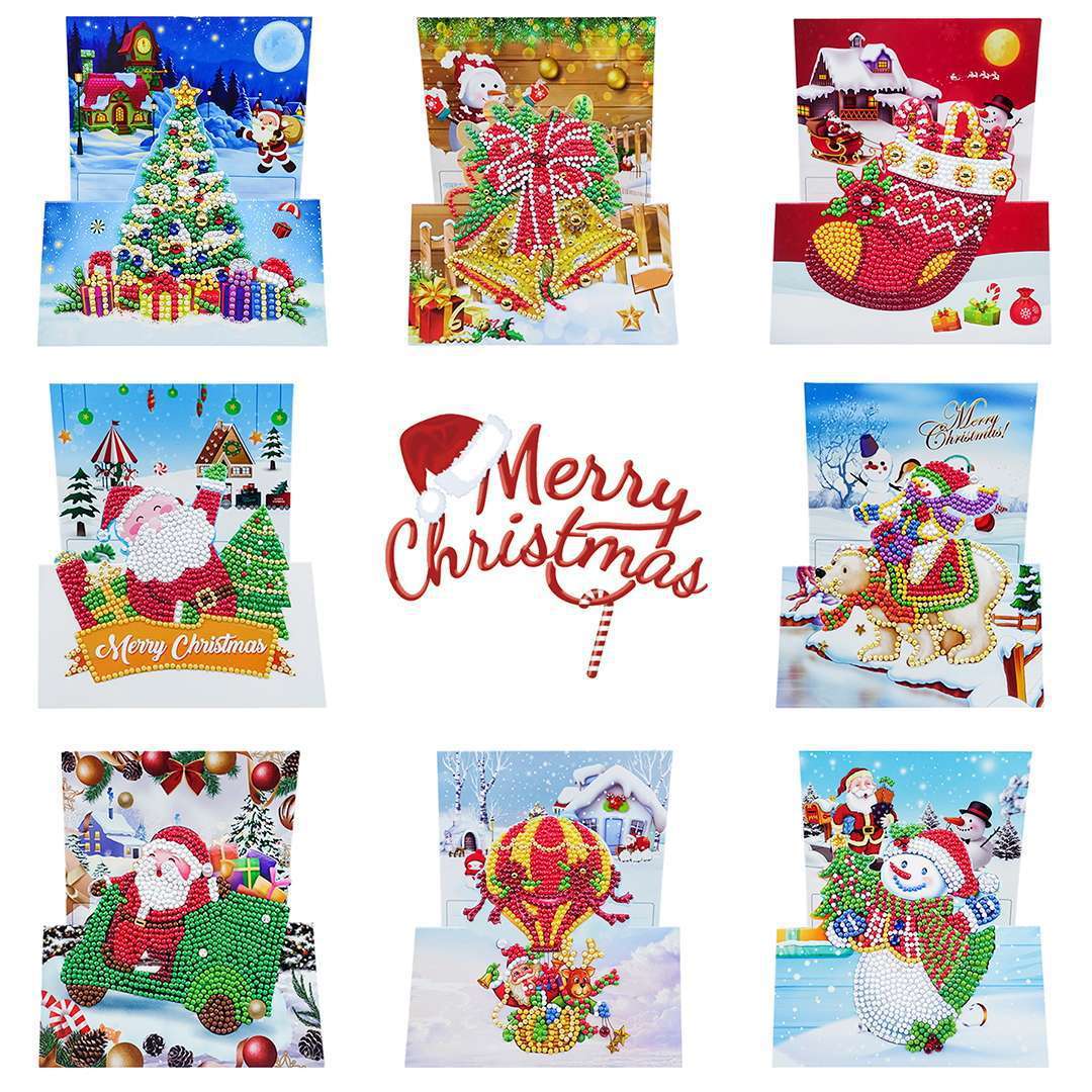 Diamond painting DIY polka dot diamond greeting card Christmas gift birthday card cross-border new handmade polka dot diamond Christmas sticker diamond greeting card
