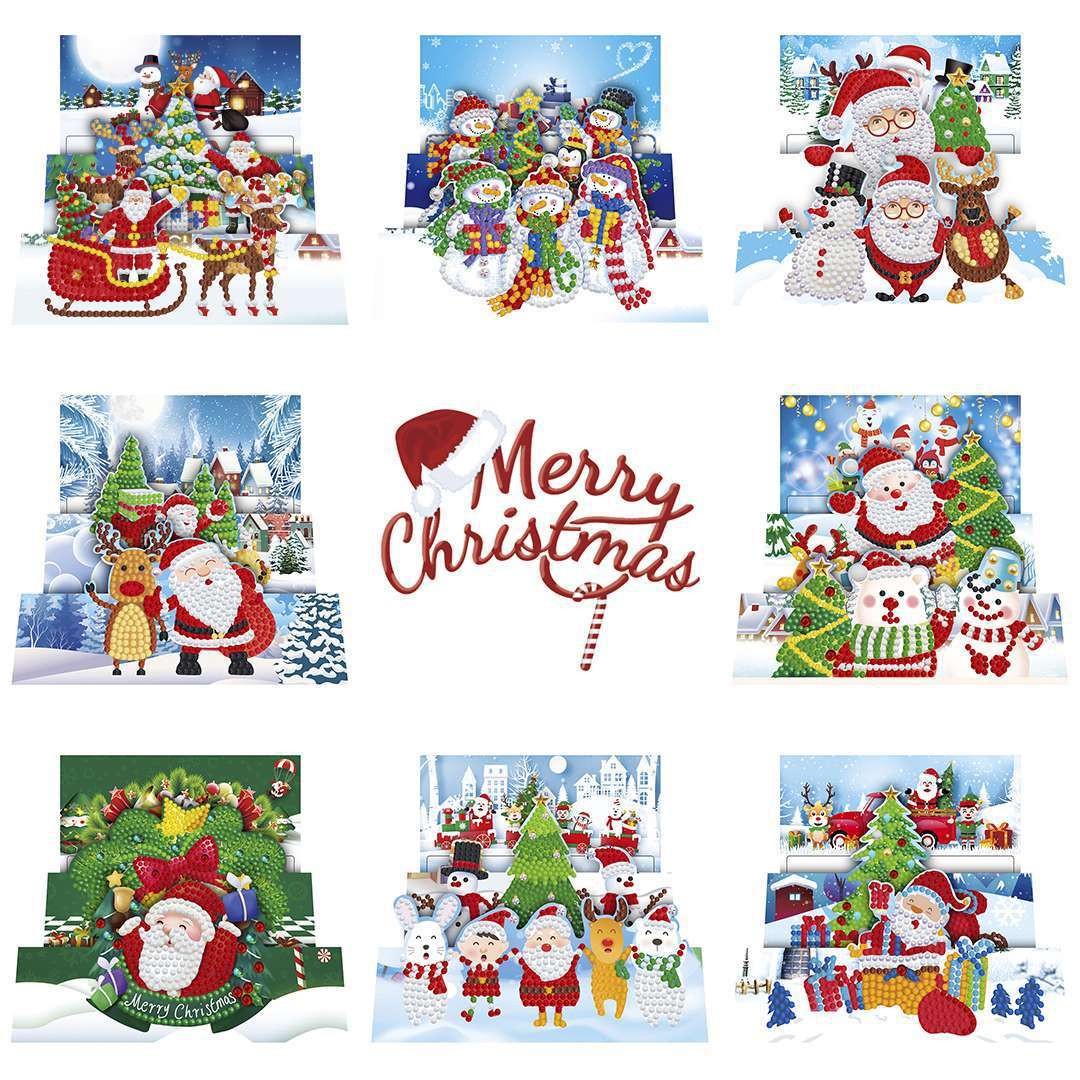 Diamond painting DIY polka dot diamond greeting card Christmas gift birthday card cross-border new handmade polka dot diamond Christmas sticker diamond greeting card