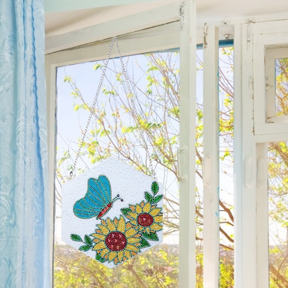 Cross mirror diamond painting bird door decoration sunflower pendant door decoration wall decoration handmade DIY flower