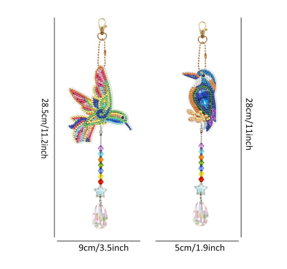 Diamond painting double-sided pendant DIY handmade diamond keychain wind chime cross-border decoration painting
