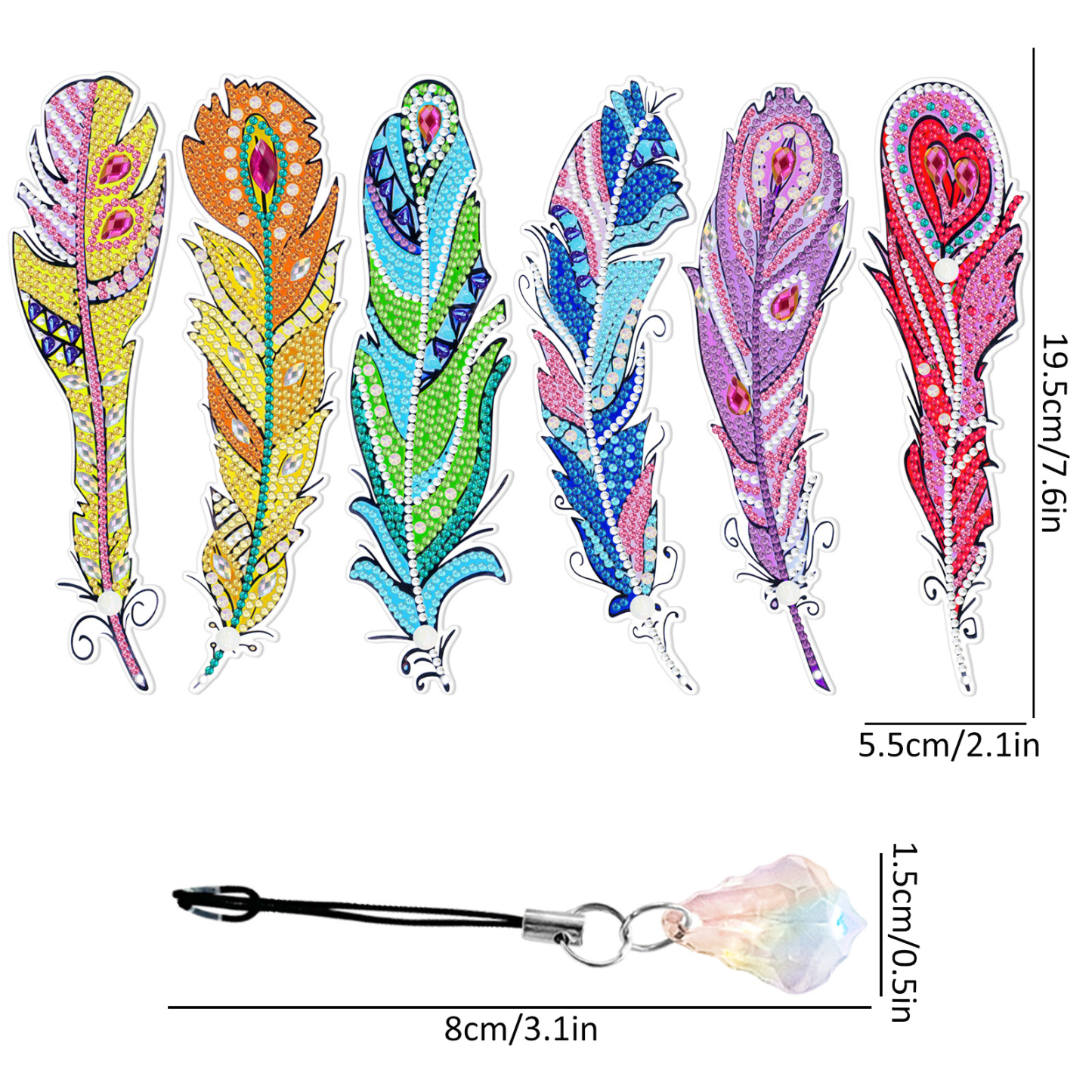 Diamond painting bookmark wholesale PET thin 5D feather cross crystal pendant DIY handmade diamond decoration pendant