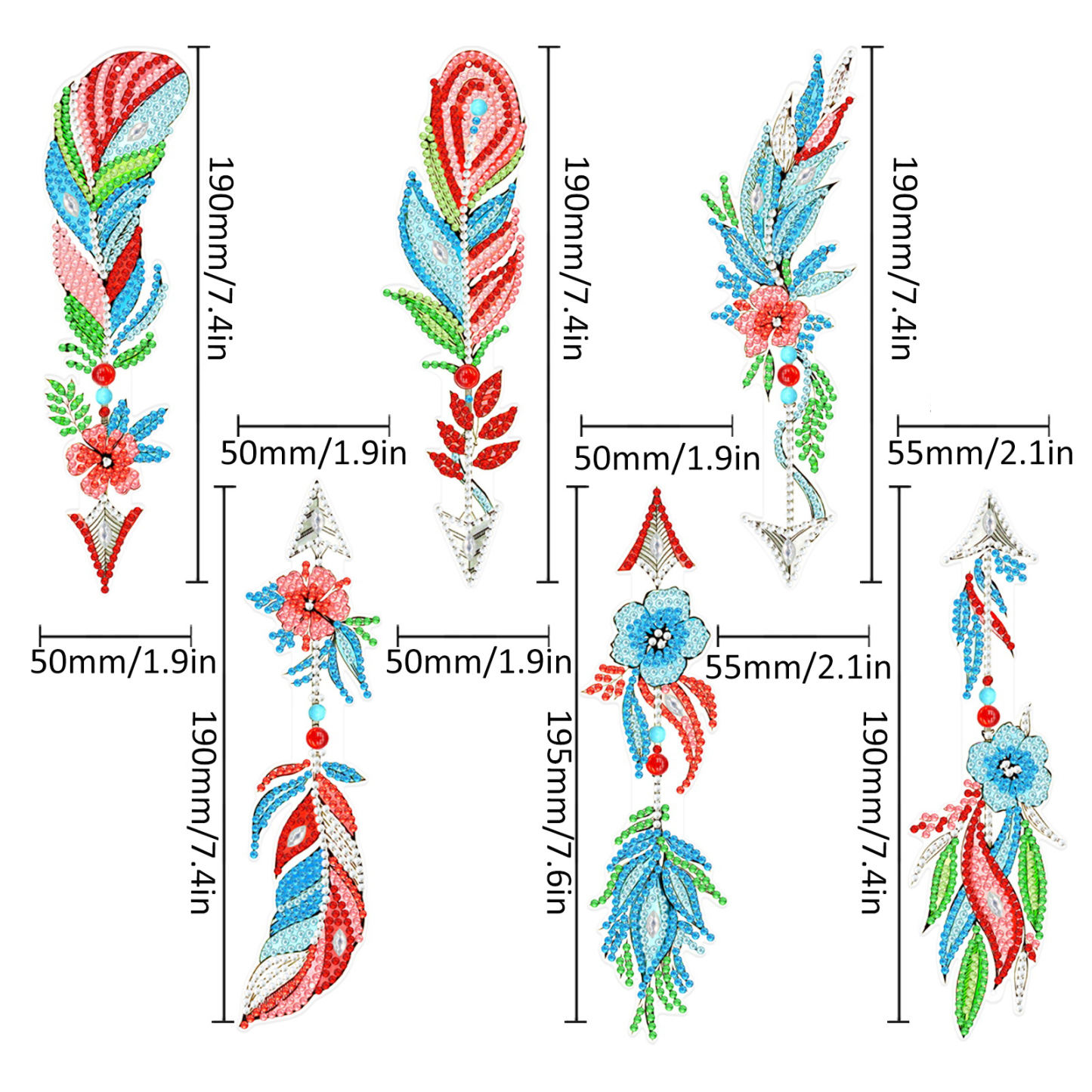 Diamond painting bookmark wholesale PET thin 5D feather cross crystal pendant DIY handmade diamond decoration pendant