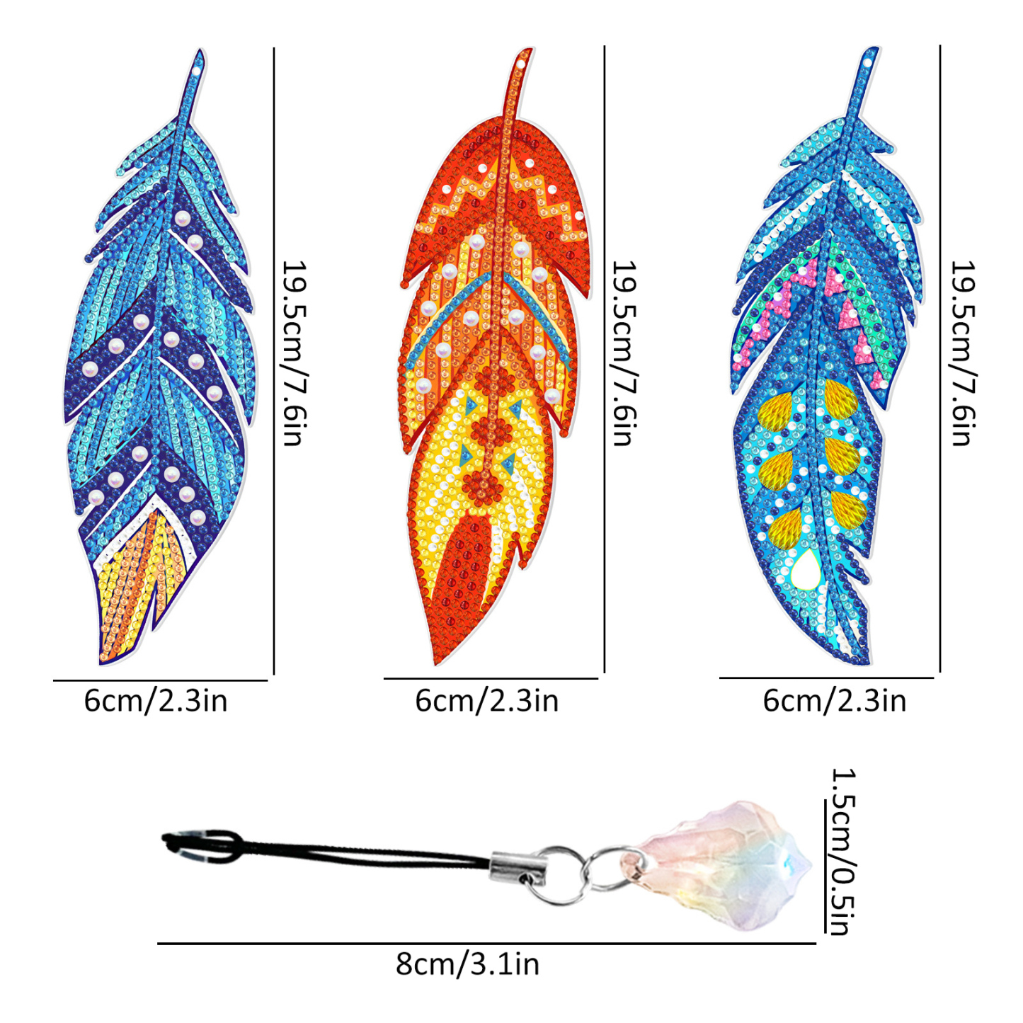 Diamond painting bookmark wholesale PET thin 5D feather cross crystal pendant DIY handmade diamond decoration pendant