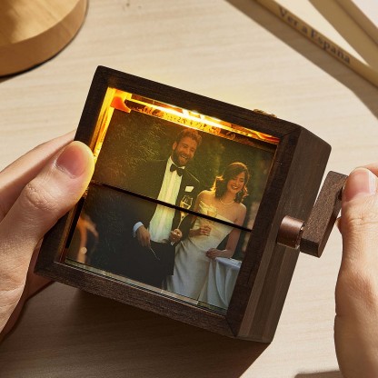 Custom Photo Flipbook Frame Animation Machine Mechanical Hand-cranked Flipbook Box Photo Album with Light Black Walnut Anniversary Gifts