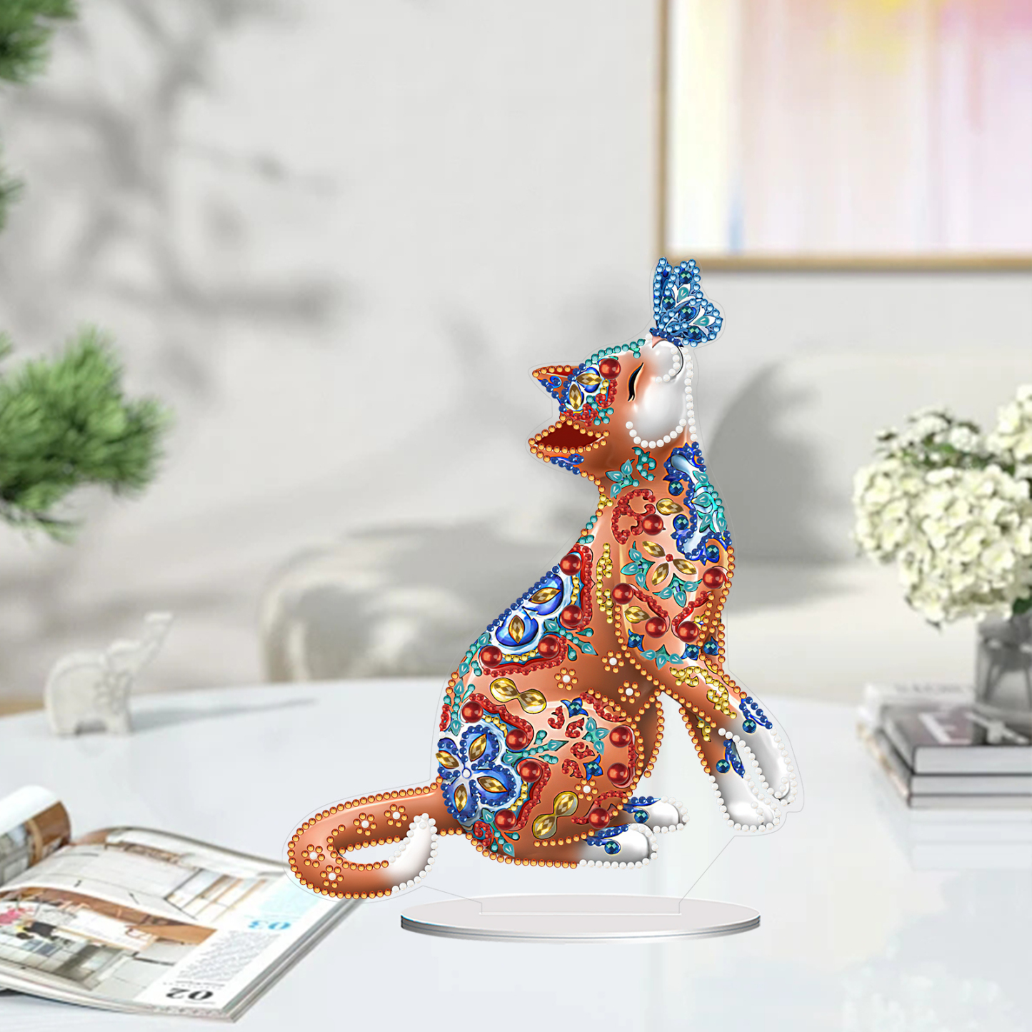 DIY Special Shaped Double Sided Diamond Painting Tabletop Ornaments Kit(Butterfly Cat)