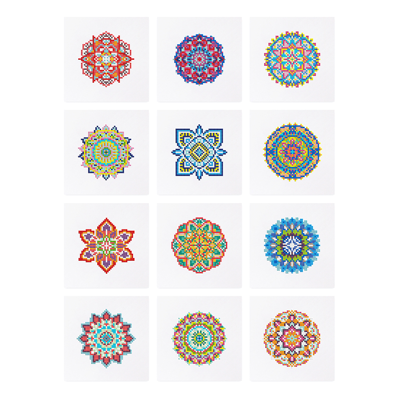 Frameless, mini diamond painting, Mandala creative mini diamond painting on the entrance flower house desktop, creative simple pattern diamond painting, 12pcs, 5.9 X5.9 inches.