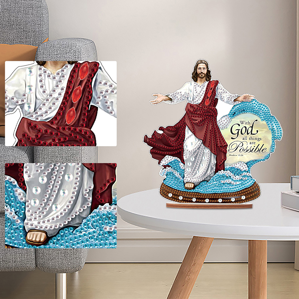 DIY Wooden Jesus Angel Diamonds Painting Desktop Decor for Table Office Decor Kit