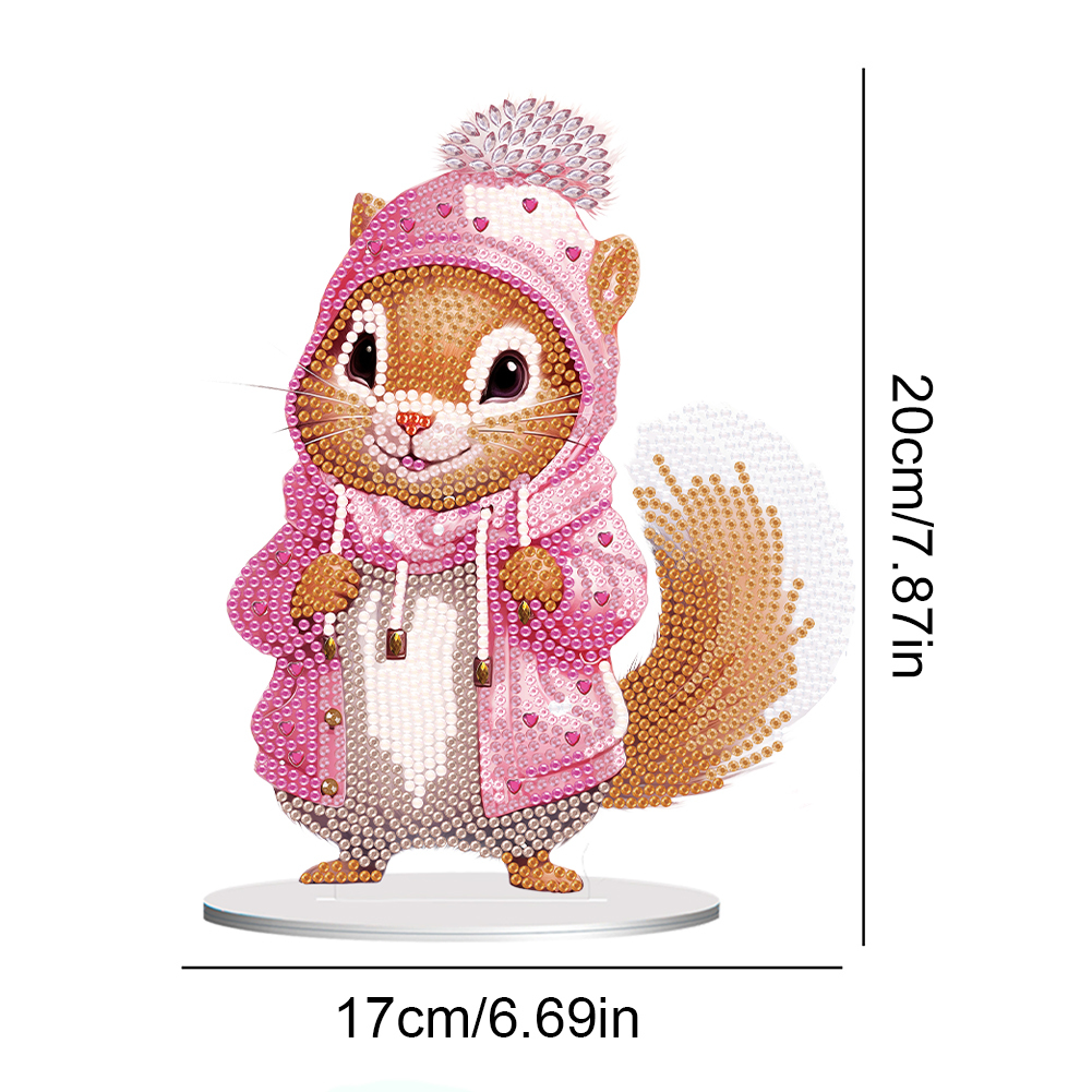 5D DIY Special Shape Diamond Painting Acrylic Desk Ornament Decor Kit(Pink Squirrel)