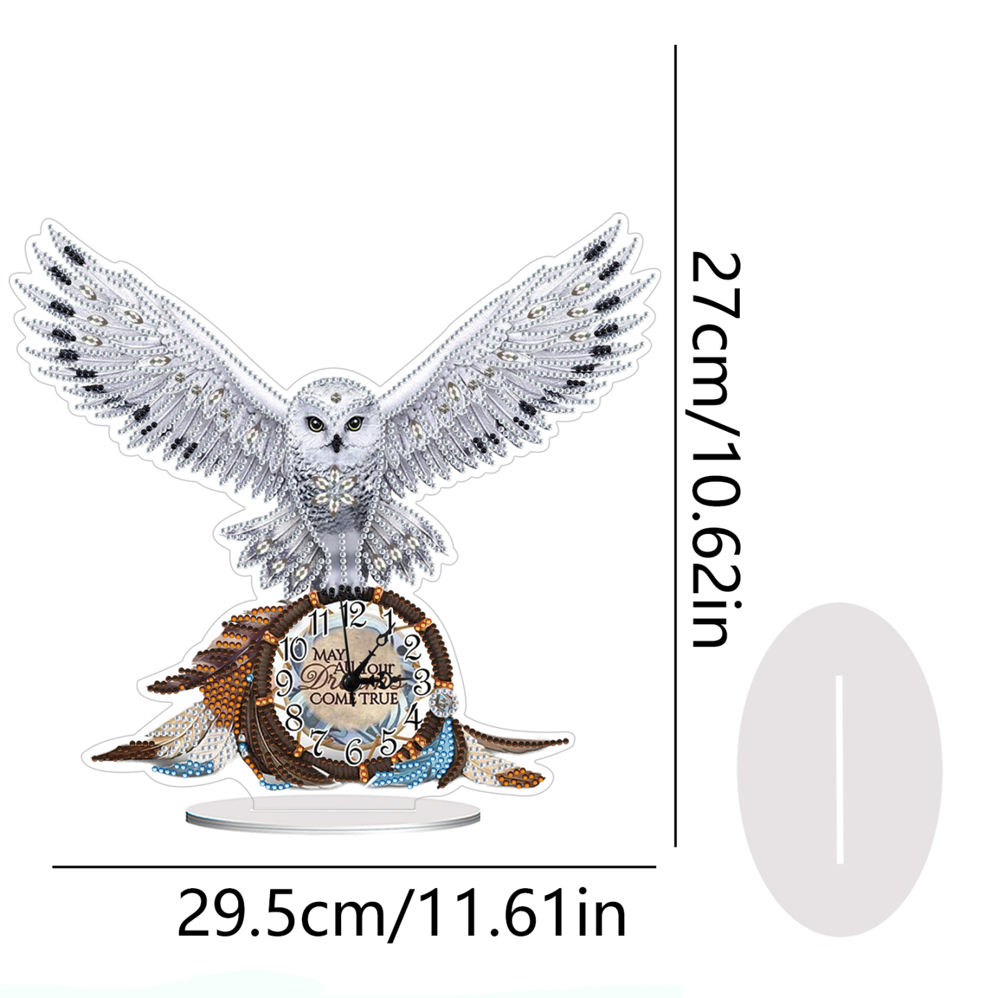 5D DIY Special Shape Diamond Painting Desk Ornament Handmade Clock Kit(Owl Dreamcatcher)