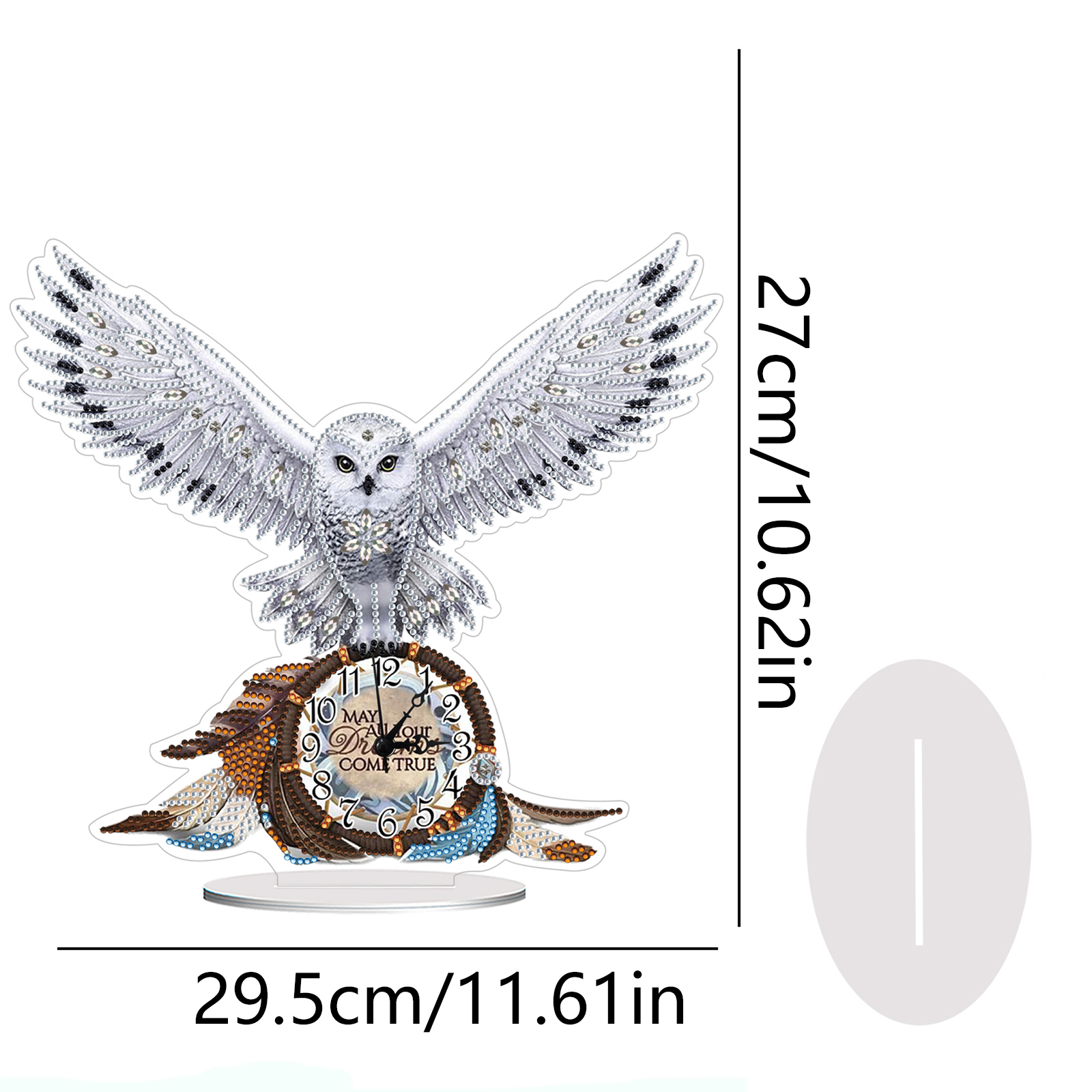 5D DIY Special Shape Diamond Painting Desk Ornament Handmade Clock Kit(Owl Dreamcatcher)