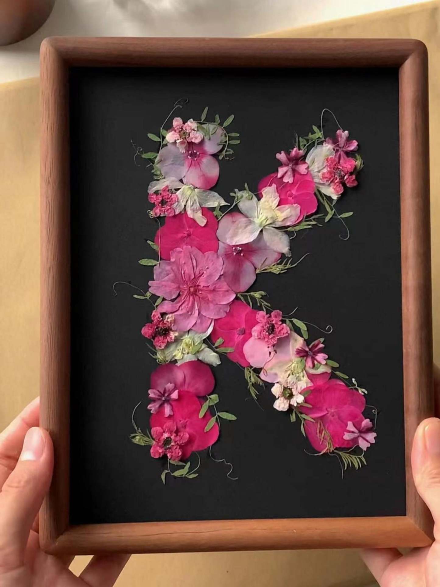 9x12" handcrafted Pressed Flowers Letter K Floral Pressing Plants Preserved