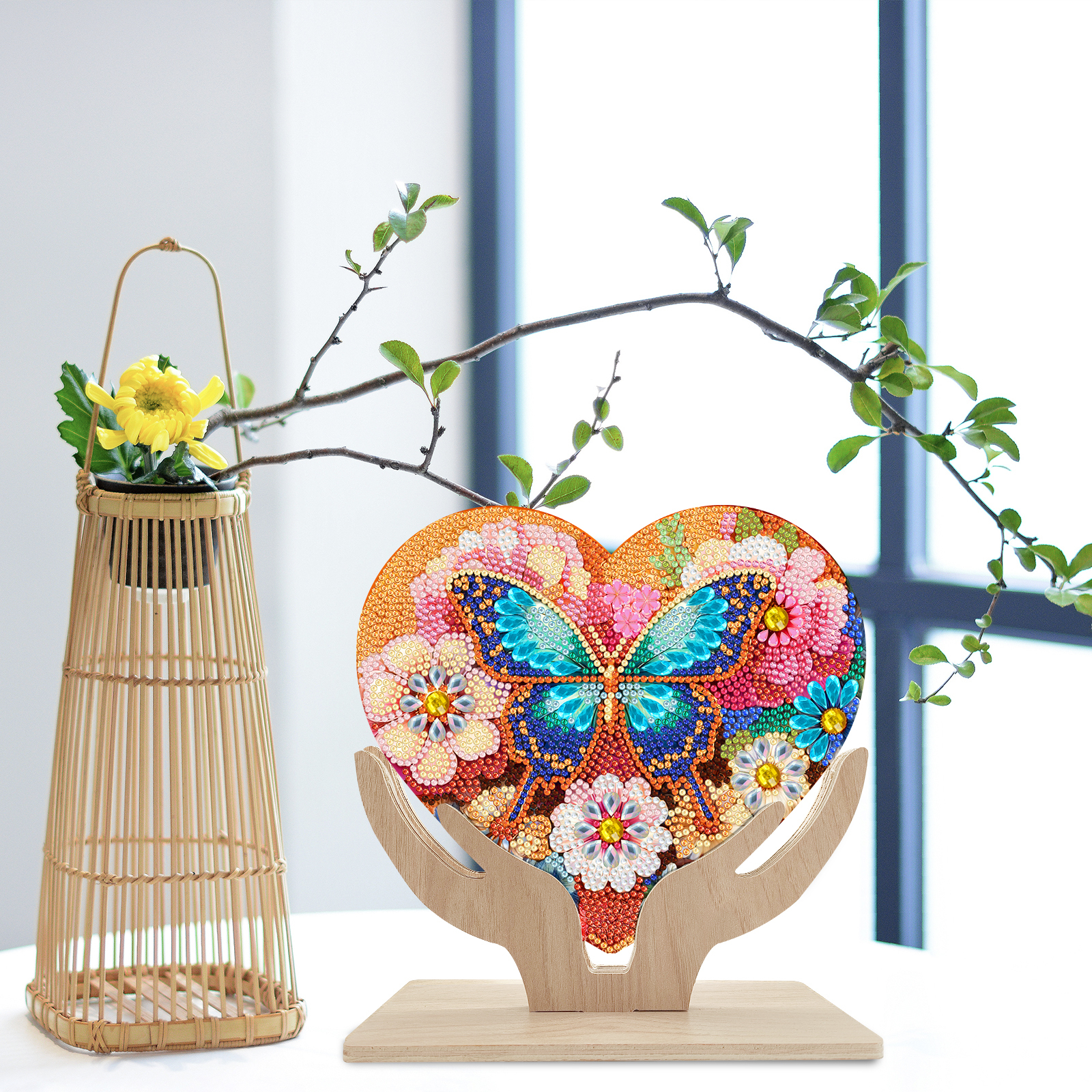 5D DIY Special Shape Diamond Painting Wooden Heart Shape Desk Ornament Decor Kit