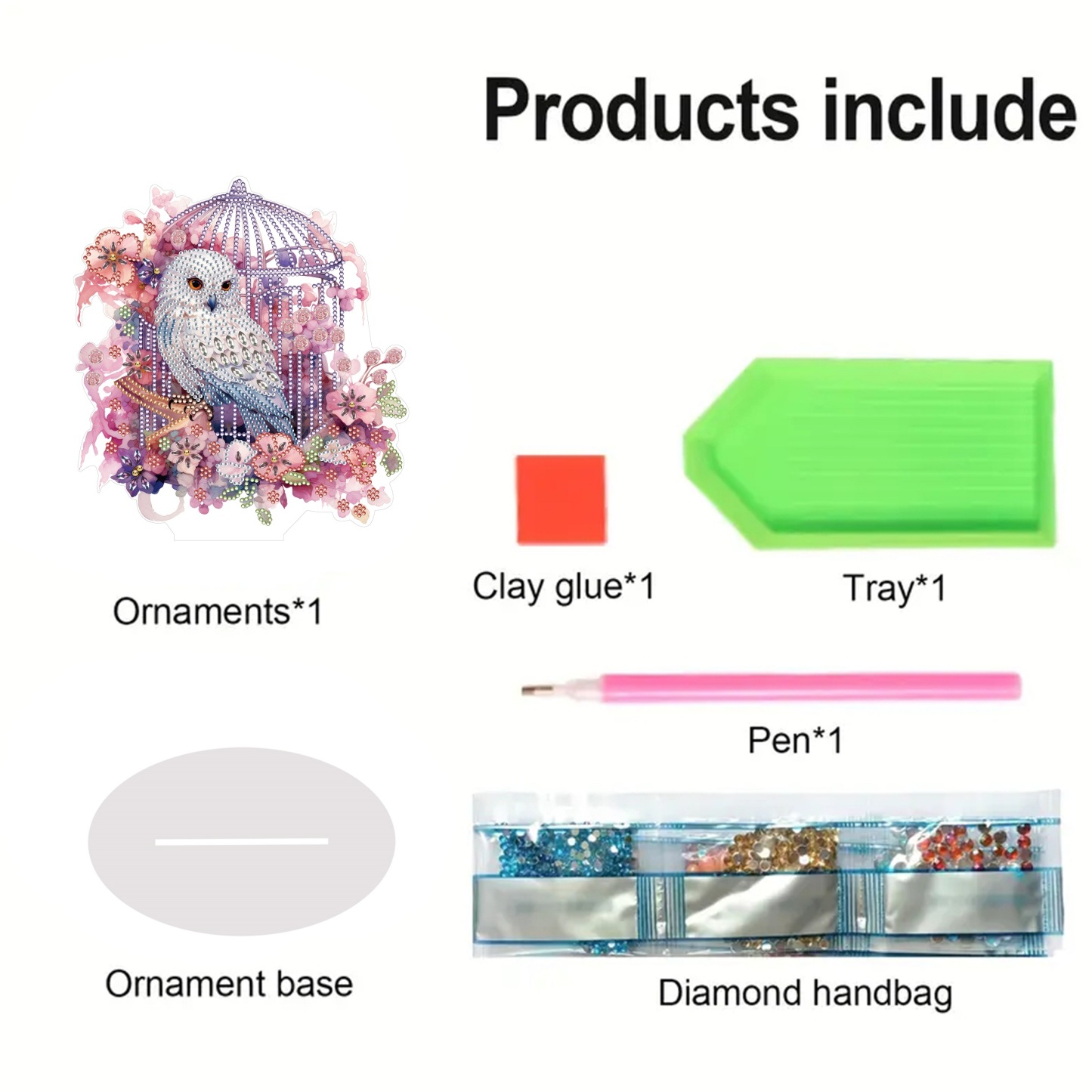 5D DIY Special Shape Diamond Painting Desk Ornament Flower Cage Owl Decor Kit
