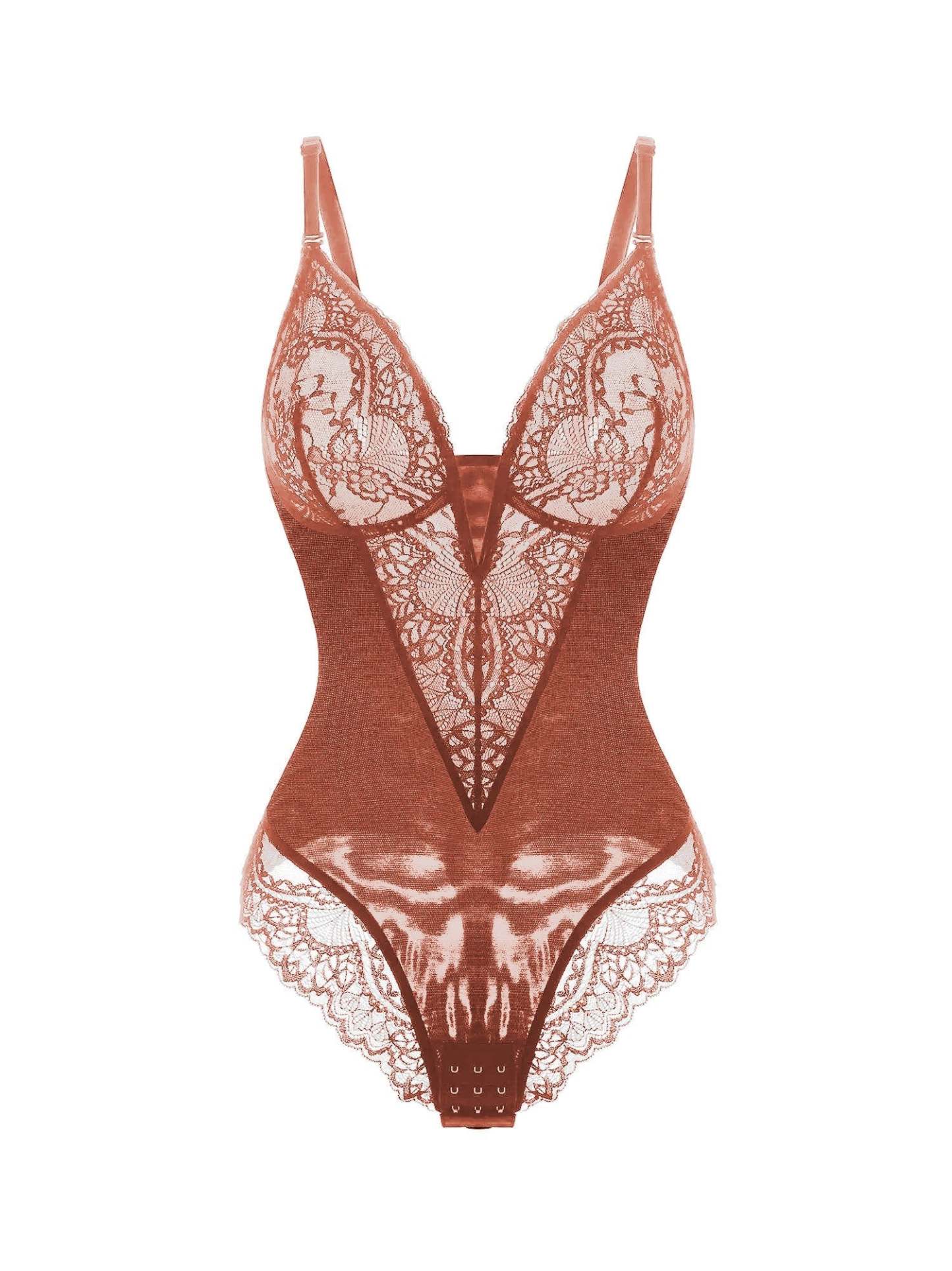 Deep-V Neck Lace Thong Bodysuit ( Buy 3 Free Shipping )