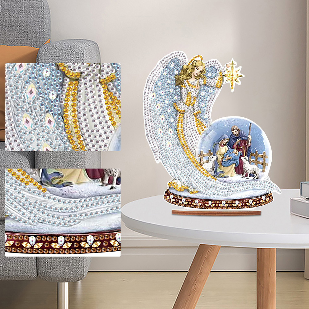 DIY Wooden Jesus Angel Diamonds Painting Desktop Decor for Table Office Decor Kit