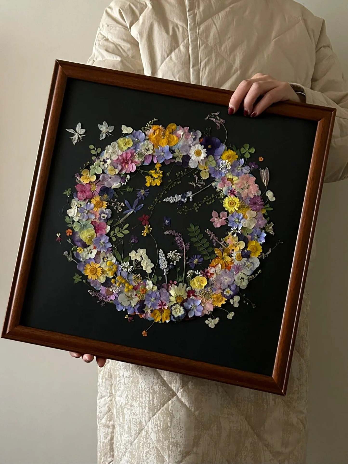 Handmade Pressing Flower Wreath Art Dried Florals Framed Plants Preserved